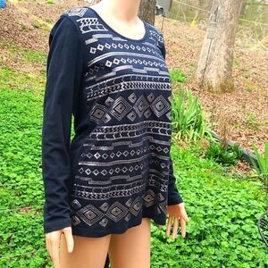 Hannah navy blue tribal sequins long sleeve blouse